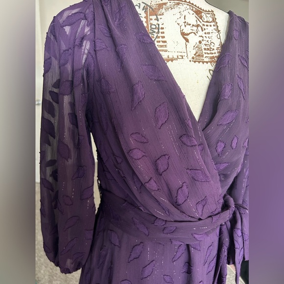 DKNY dark purple hi-lo crossover v-neck tied dress size 4 - Picture 3 of 11